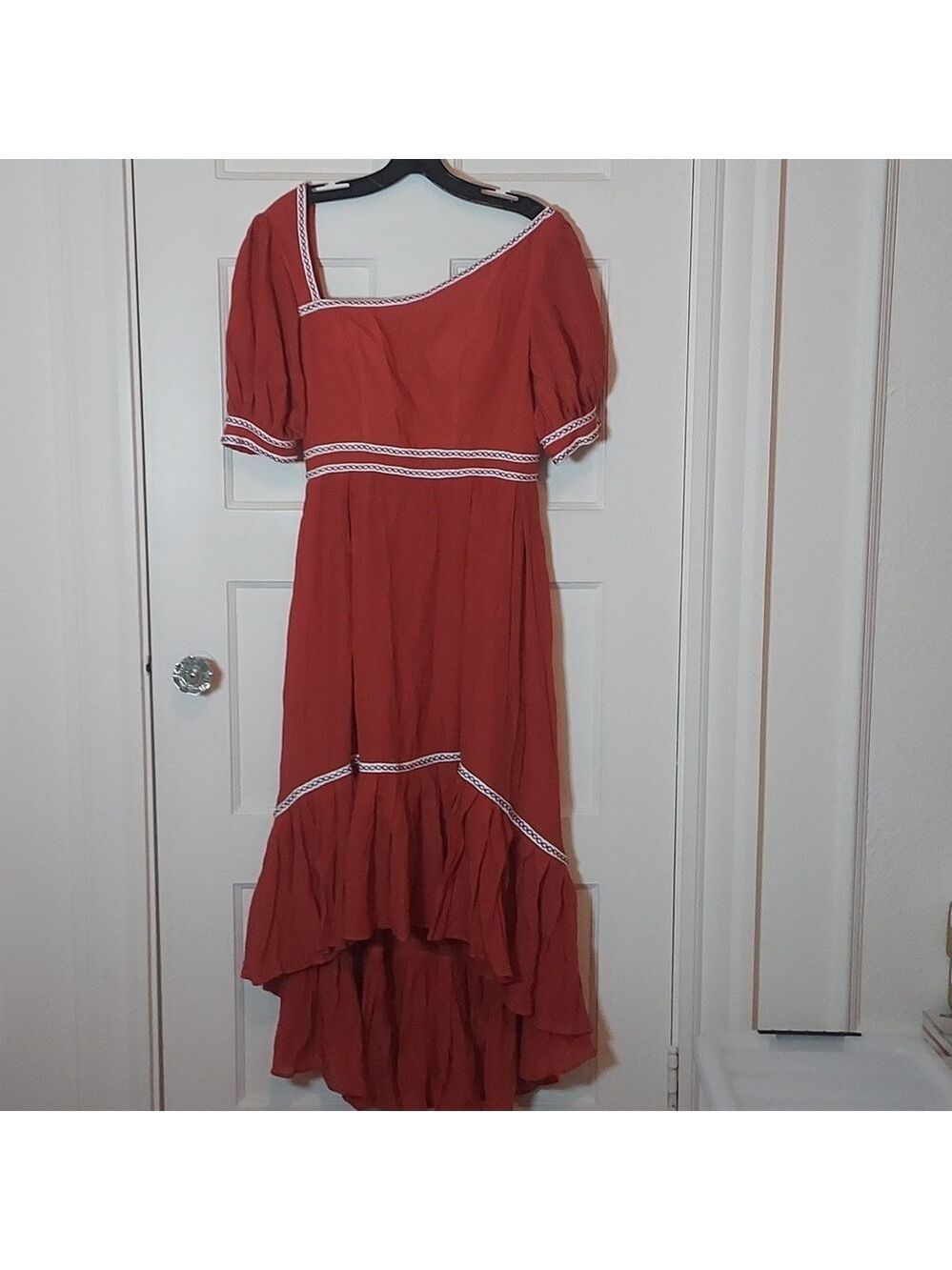 Sò Vintage Women's Bohemian Asymetrical Neck Ruffled Skirt Dress Size Large